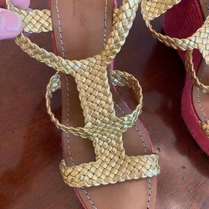 Kate Spade Gold and Pink T-Strap Sandals